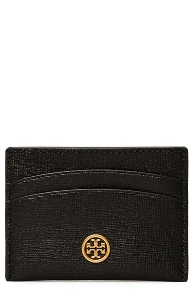 Tory Burch Robinson Leather Card Case In Black