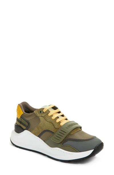 Burberry Ramsey Low Top Sneaker In Military Green/ Yellow
