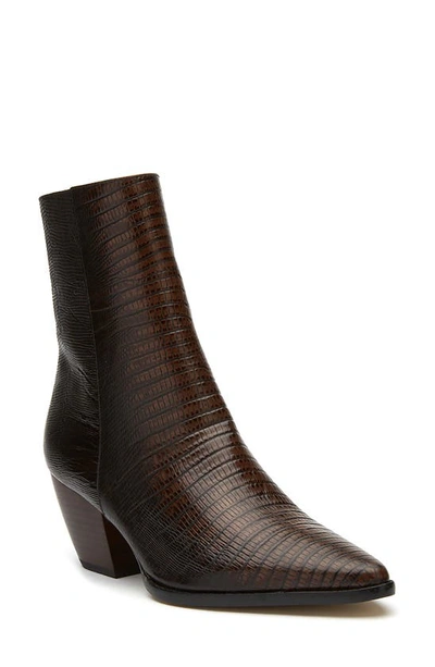 Matisse Caty Western Pointed Toe Bootie In Chocolate Lizard Leather
