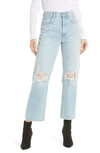 Slvrlake London Ripped High Waist Crop Straight Leg Jeans In Broken Dreams
