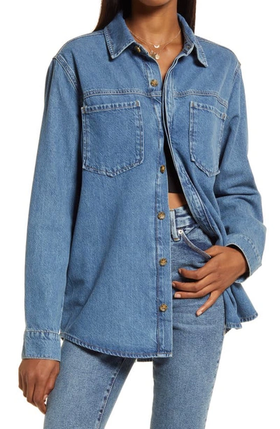Good American Womens Blue820 Relaxed-fit Patch-pocket Organic Cotton-blend Denim Shirt M