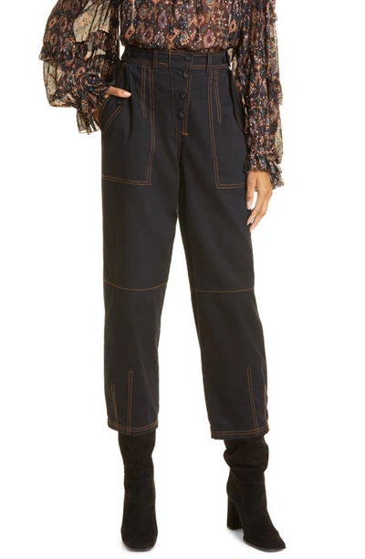 Ulla Johnson Jupiter Topstitch Crop Pants In Raven