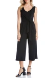 Karen Kane Tie Front Crop Sleeveless Jumpsuit In Black