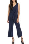 Karen Kane Tie Front Crop Sleeveless Jumpsuit In Navy