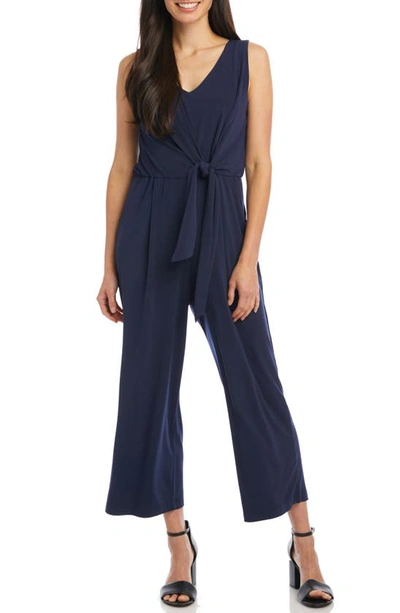 Karen Kane Tie Front Crop Sleeveless Jumpsuit In Navy