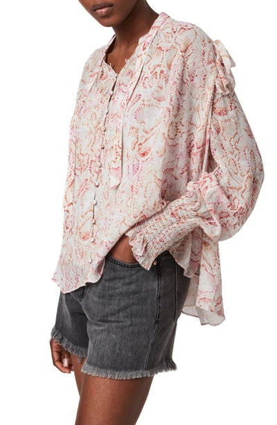 Allsaints Lara Vernus Front Button Shirt In Desert Pink
