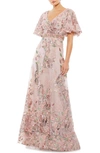 MAC DUGGAL SEQUIN FLORAL BUTTERFLY SLEEVE A-LINE GOWN,67880