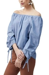 LAFAYETTE 148 KEENE OFF THE SHOULDER COTTON CHAMBRAY BLOUSE,MBCE2W-1A57