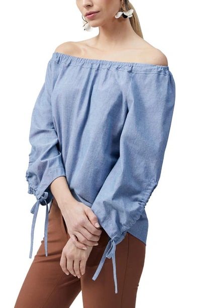 Lafayette 148 Keene Off The Shoulder Cotton Chambray Blouse