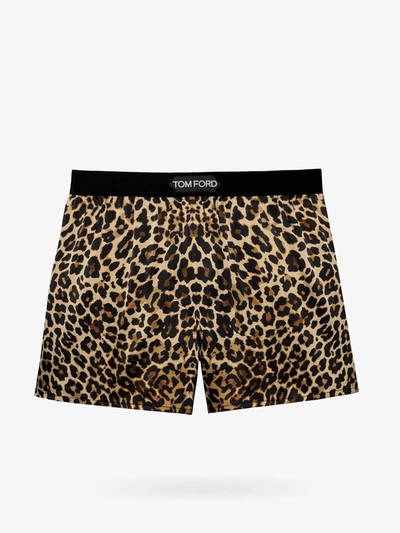 Tom Ford Velvet-trimmed Leopard-print Stretch-silk Satin Boxer Shorts In Brown