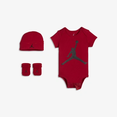 Jordan Jumpman Baby Bodysuit, Beanie And Booties Set In Gym Red