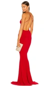 Norma Kamali X Revolve Low Back Slip Mermaid Fishtail Gown In Red