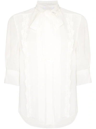 Chloé Scarf-neck Silk Shirt In White