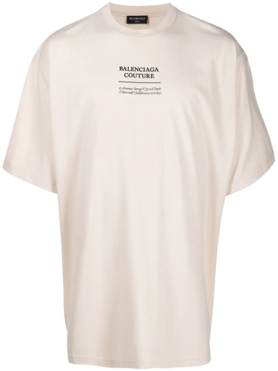 Balenciaga Couture Embroidered Oversized T-shirt In Neutral