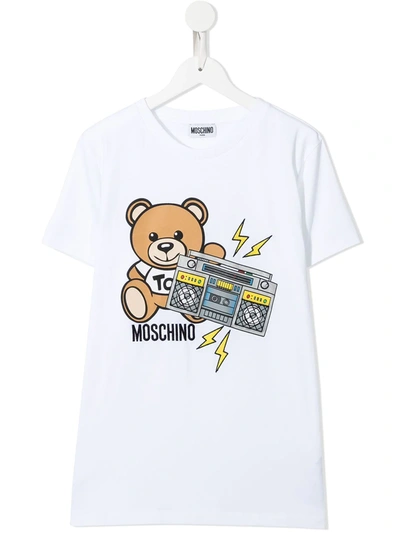 Moschino Kids' Teddy Bear Motif T-shirt In White