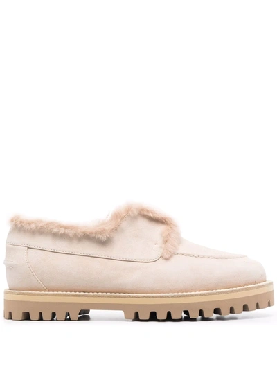 Le Silla Yacht Shearling-lined Suede Loafers In Beige