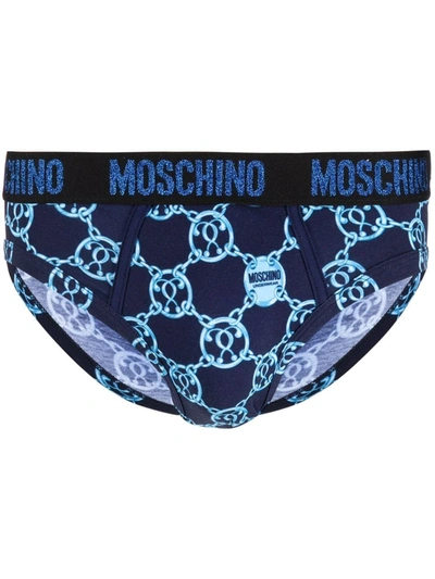 Moschino Double Question Mark Print Briefs In Blue