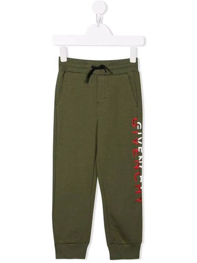 Givenchy Kids' Logo-embroidered Logo-print Track Trousers In Green