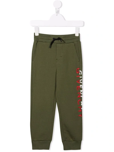 Givenchy Kids' Logo刺绣logo印花运动裤 In Green