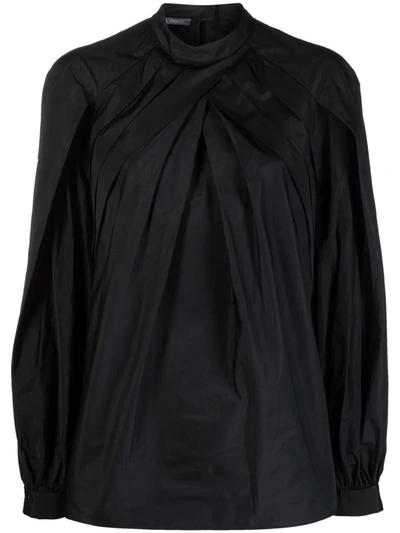 Alberta Ferretti Taffetà Long-sleeve Draped Blouse In Black