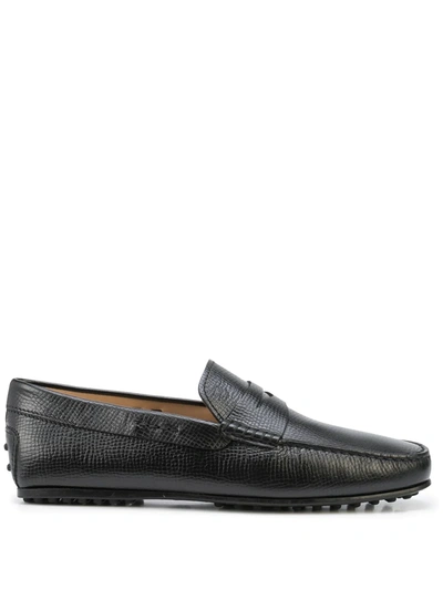 Tod's Grained Leather Penny Loafers In Black