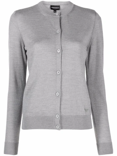 Emporio Armani Long-sleeve Button Cardigan In Mélange Gray