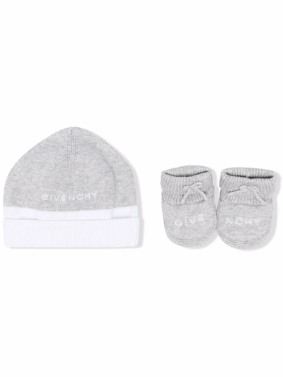 Givenchy Babies' Logo-embroidered Hat Set In Grey