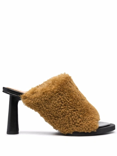 Jacquemus Shearling Asymmetric 75mm Mules In Brown