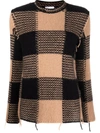 Red Valentino Cotton Sweater With Beige And Black Macro Vichy Pattern