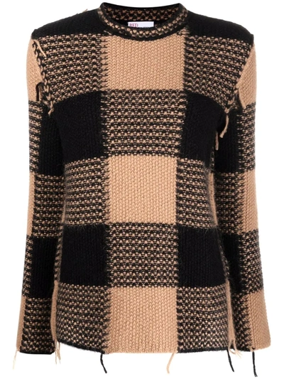 Red Valentino Cotton Sweater With Beige And Black Macro Vichy Pattern