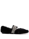 Jimmy Choo Krista Faux Fur Crystal-buckle Ballerina Flats In Black