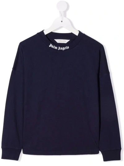 Palm Angels Kids' Logo-print Cotton Sweatshirt In Blue