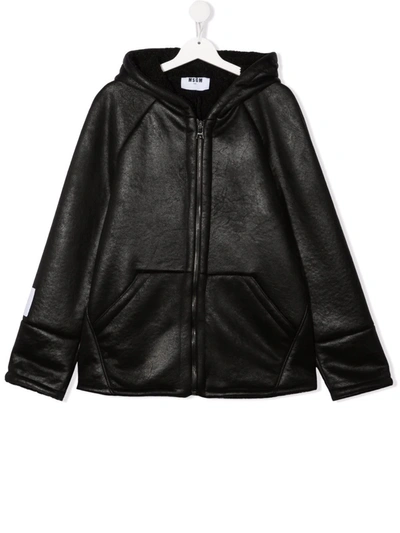 Msgm Teen Leather-look Bomber Jacket In Black