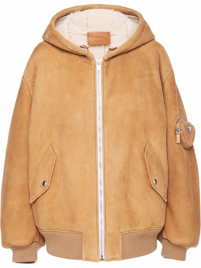 Prada Zip-fastening Hooded Jacket In Neutrals