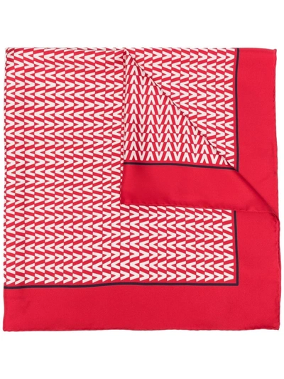 Valentino Womens Red Monogram-print Silk Scarf