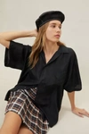 Urban Renewal Vintage Oversize Silky Button-front Shirt In Black