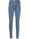 Philipp Plein Iconic High Waist Biker Jeans In 蓝色