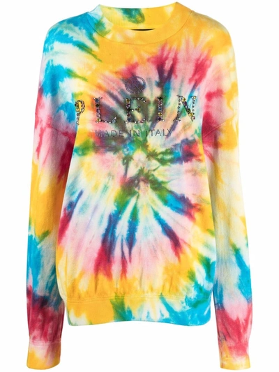 Philipp Plein Tie-dye Print Cotton-blend Sweatshirt In Yellow