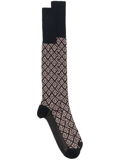 Versace Greca-motif Monogram-knit Socks In 金色