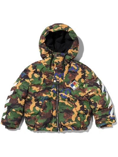 Off-white Kids' Camouflage Puffer Jacket (4-12 Years) In Green