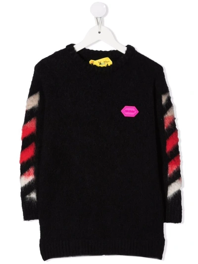 Off-white Kids' Arrows Brushed Knitted Dress In Black