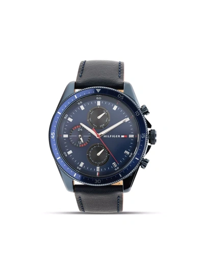 Tommy Hilfiger Leather Strap Multifunction 44mm In 蓝色