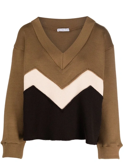 Rejina Pyo Ingrid V-neck Zigzag Ribbed Sweater In 褐色