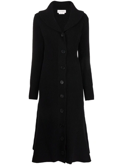 Alexander Mcqueen Ribbed Knit Buttoned Maxi Dress In Black