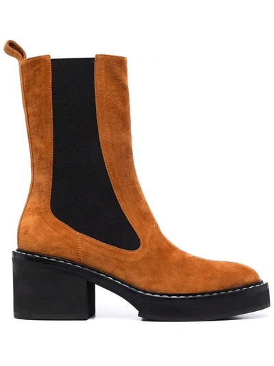 Khaite Calgary Mid-calf Suede Boots In Orange