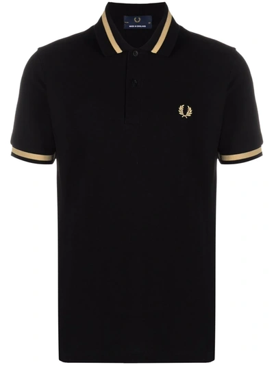 Fred Perry Embroidered-logo Cotton Polo Shirt In Black/champagne
