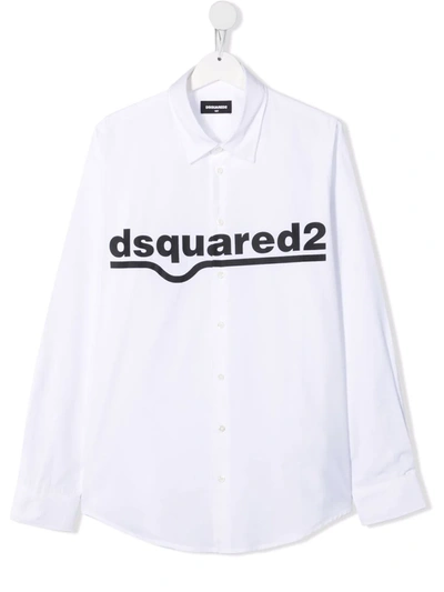 Dsquared2 Teen Logo-print Cotton Shirt In White