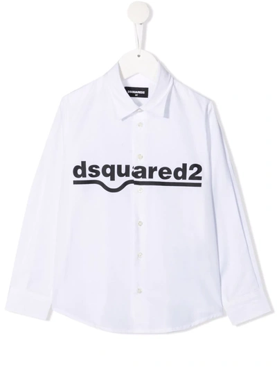 Dsquared2 Kids' Logo-print Cotton Shirt In White