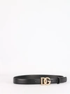 Dolce & Gabbana Black Belt With Dg Logo Buckle With Pearls And Rhinestones In Smooth Leather Woman In Black