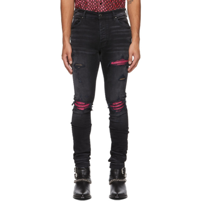 Amiri Mx1 Cracked Paint Leather Patch Ripped Skinny Jeans In Black